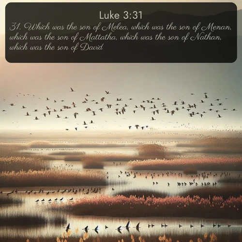 citation biblique : 31. Which was the son of Melea, which was the son of Menan, which was the son of Mattatha, which was the son of Nathan, which was the son of David,
 sur fond image nature
