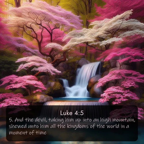citation biblique : 5. And the devil, taking him up into an high mountain, shewed unto him all the kingdoms of the world in a moment of time.
 sur fond image nature