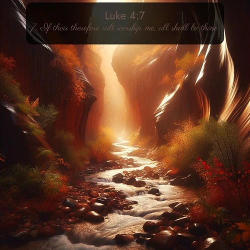 KJV Gospel of Luke 4:7 overlaying nature image scene: Autumn rain creates temporary streams in slot canyons.;7. If thou therefore wilt worship me, all shall be thine.
