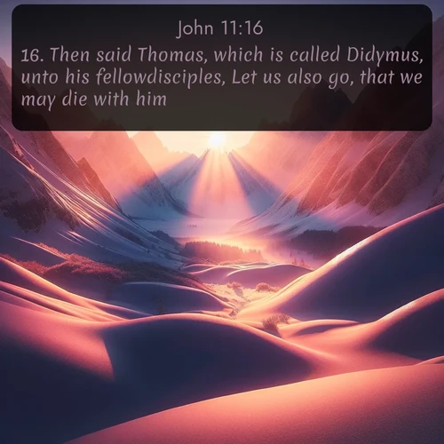citation biblique : 16. Then said Thomas, which is called Didymus, unto his fellowdisciples, Let us also go, that we may die with him.
 sur fond image nature