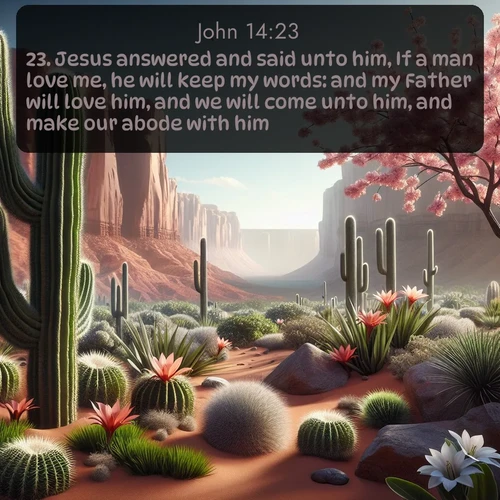 citation biblique : 23. Jesus answered and said unto him, If a man love me, he will keep my words: and my Father will love him, and we will come unto him, and make our abode with him.
 sur fond image nature
