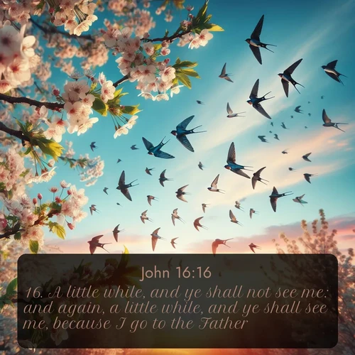 citation biblique : 16. A little while, and ye shall not see me: and again, a little while, and ye shall see me, because I go to the Father.
 sur fond image nature