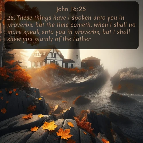 citation biblique : 25. These things have I spoken unto you in proverbs: but the time cometh, when I shall no more speak unto you in proverbs, but I shall shew you plainly of the Father.
 sur fond image nature