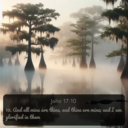 citation biblique : 10. And all mine are thine, and thine are mine; and I am glorified in them.
 sur fond image nature