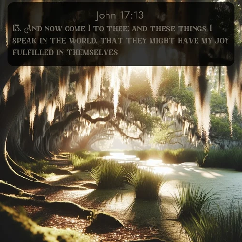 citation biblique : 13. And now come I to thee; and these things I speak in the world, that they might have my joy fulfilled in themselves.
 sur fond image nature