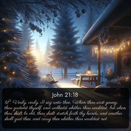 citation biblique : 18. Verily, verily, I say unto thee, When thou wast young, thou girdedst thyself, and walkedst whither thou wouldest: but when thou shalt be old, thou shalt stretch forth thy hands, and another shall gird thee, and carry thee whither thou wouldest not.
 sur fond image nature