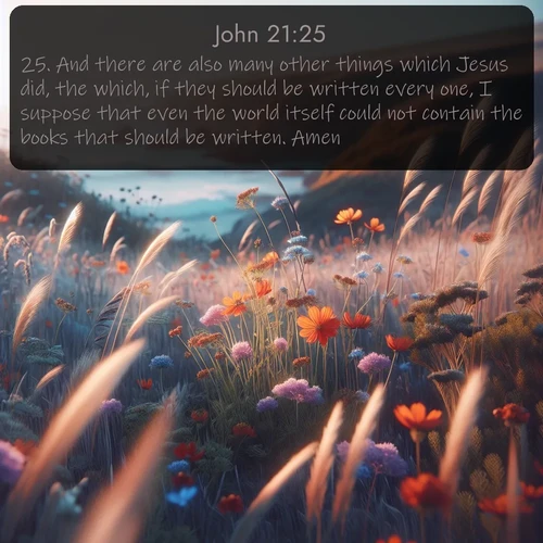 citation biblique : 25. And there are also many other things which Jesus did, the which, if they should be written every one, I suppose that even the world itself could not contain the books that should be written. Amen.
 sur fond image nature
