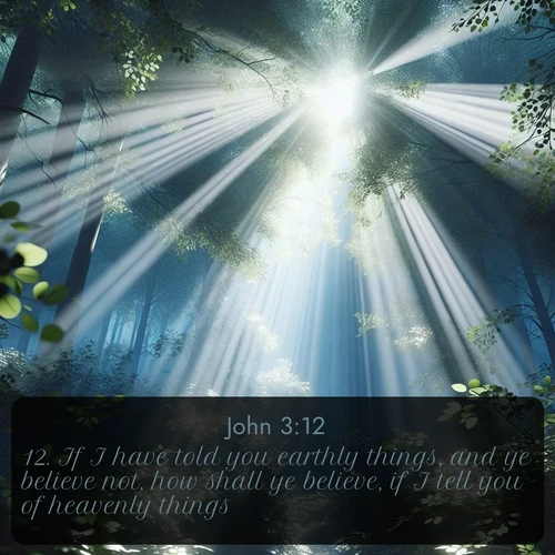 citation biblique : 12. If I have told you earthly things, and ye believe not, how shall ye believe, if I tell you of heavenly things?
 sur fond image nature