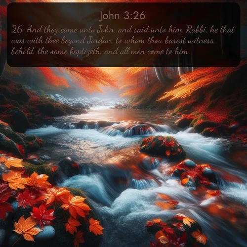 citation biblique : 26. And they came unto John, and said unto him, Rabbi, he that was with thee beyond Jordan, to whom thou barest witness, behold, the same baptizeth, and all men come to him.
 sur fond image nature