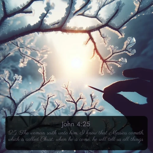 citation biblique : 25. The woman saith unto him, I know that Messias cometh, which is called Christ: when he is come, he will tell us all things.
 sur fond image nature