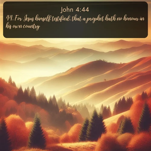 KJV Gospel of John  ; image nature: image with the bible verse :For Jesus himself testified, that a prophet hath no honour in his own country. ; Discover our unique collection of Bible verse images integrated with photos showcasing the majesty of nature, such as rocky mountains, ancient trees, and crystal-clear lakes. These images feature luminous colors and text in varied fonts, reflecting the harmony of God&#039;s creation. Download verses like KJV Gospel of John 4:44. Current verse is overlayed with the thematic nature scene : Autumn colors paint hillsides in warm earth tones. ; 4:44