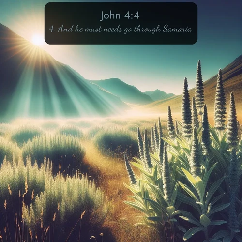 citation biblique : 4. And he must needs go through Samaria.
 sur fond image nature