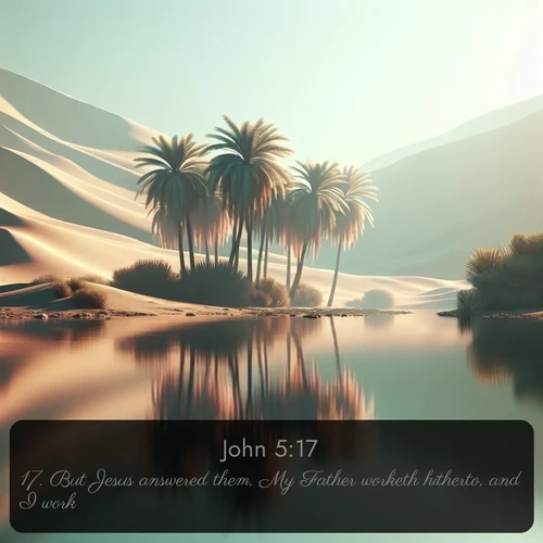 citation biblique : 17. But Jesus answered them, My Father worketh hitherto, and I work.
 sur fond image nature