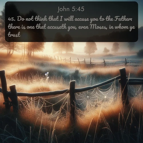 citation biblique : 45. Do not think that I will accuse you to the Father: there is one that accuseth you, even Moses, in whom ye trust.
 sur fond image nature