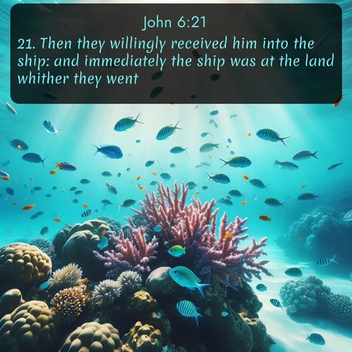 citation biblique : 21. Then they willingly received him into the ship: and immediately the ship was at the land whither they went.
 sur fond image nature