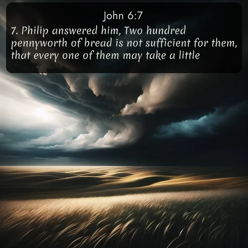 citation biblique : 7. Philip answered him, Two hundred pennyworth of bread is not sufficient for them, that every one of them may take a little.
 sur fond image nature