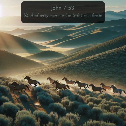citation biblique : 53. And every man went unto his own house.
 sur fond image nature