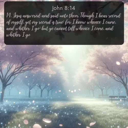 citation biblique : 14. Jesus answered and said unto them, Though I bear record of myself, yet my record is true: for I know whence I came, and whither I go; but ye cannot tell whence I come, and whither I go.
 sur fond image nature