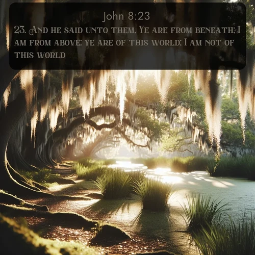 citation biblique : 23. And he said unto them, Ye are from beneath; I am from above: ye are of this world; I am not of this world.
 sur fond image nature