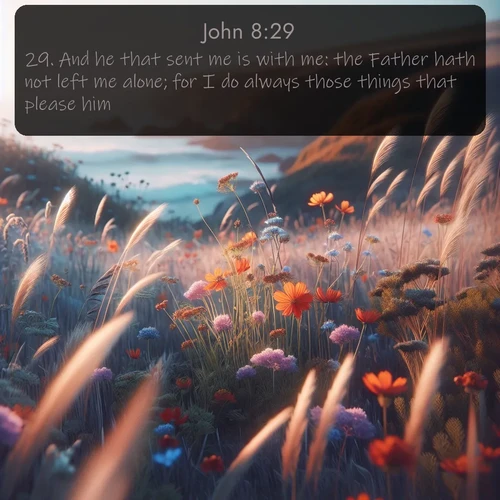 citation biblique : 29. And he that sent me is with me: the Father hath not left me alone; for I do always those things that please him.
 sur fond image nature