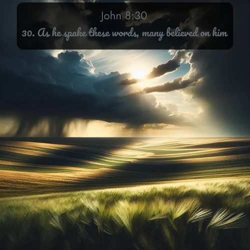 citation biblique : 30. As he spake these words, many believed on him.
 sur fond image nature