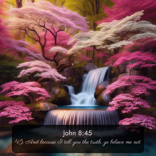citation biblique : 45. And because I tell you the truth, ye believe me not.
 sur fond image nature