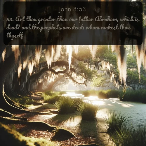citation biblique : 53. Art thou greater than our father Abraham, which is dead? and the prophets are dead: whom makest thou thyself?
 sur fond image nature