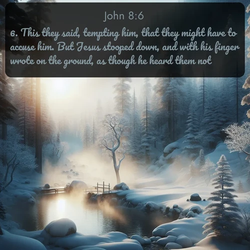 citation biblique : 6. This they said, tempting him, that they might have to accuse him. But Jesus stooped down, and with his finger wrote on the ground, as though he heard them not.
 sur fond image nature