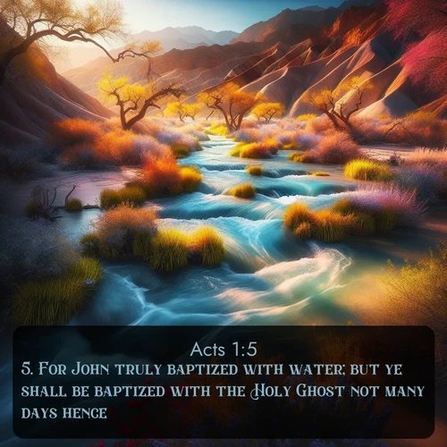 citation biblique : 5. For John truly baptized with water; but ye shall be baptized with the Holy Ghost not many days hence.
 sur fond image nature