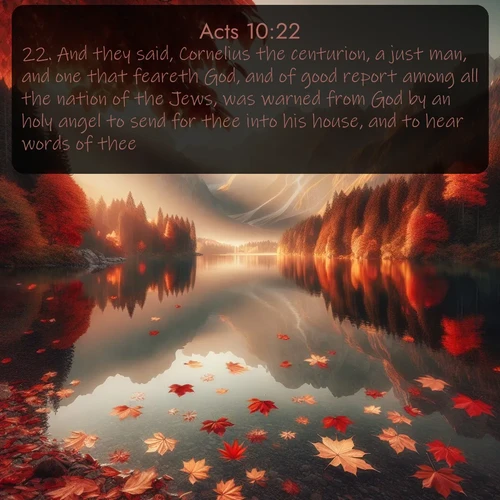 citation biblique : 22. And they said, Cornelius the centurion, a just man, and one that feareth God, and of good report among all the nation of the Jews, was warned from God by an holy angel to send for thee into his house, and to hear words of thee.
 sur fond image nature
