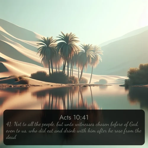 citation biblique : 41. Not to all the people, but unto witnesses chosen before of God, even to us, who did eat and drink with him after he rose from the dead.
 sur fond image nature