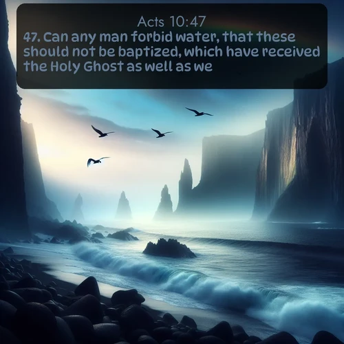 citation biblique : 47. Can any man forbid water, that these should not be baptized, which have received the Holy Ghost as well as we?
 sur fond image nature