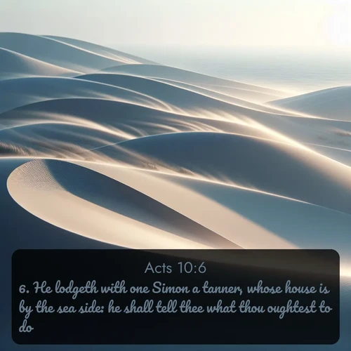 citation biblique : 6. He lodgeth with one Simon a tanner, whose house is by the sea side: he shall tell thee what thou oughtest to do.
 sur fond image nature