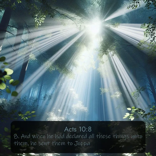 citation biblique : 8. And when he had declared all these things unto them, he sent them to Joppa.
 sur fond image nature
