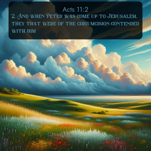 citation biblique : 2. And when Peter was come up to Jerusalem, they that were of the circumcision contended with him,
 sur fond image nature