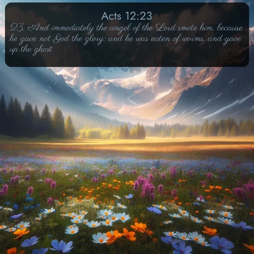 citation biblique : 23. And immediately the angel of the Lord smote him, because he gave not God the glory: and he was eaten of worms, and gave up the ghost.
 sur fond image nature