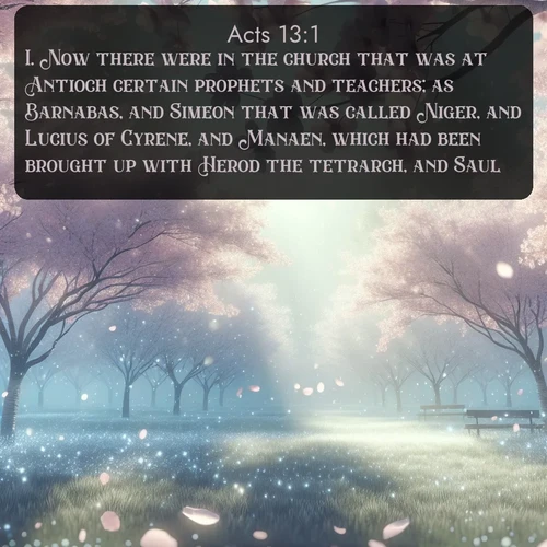 citation biblique : 1. Now there were in the church that was at Antioch certain prophets and teachers; as Barnabas, and Simeon that was called Niger, and Lucius of Cyrene, and Manaen, which had been brought up with Herod the tetrarch, and Saul.
 sur fond image nature