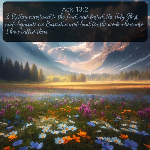 citation biblique : 2. As they ministered to the Lord, and fasted, the Holy Ghost said, Separate me Barnabas and Saul for the work whereunto I have called them.
 sur fond image nature