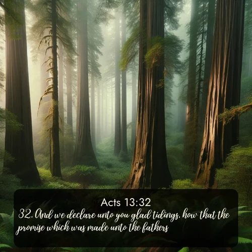 citation biblique : 32. And we declare unto you glad tidings, how that the promise which was made unto the fathers,
 sur fond image nature