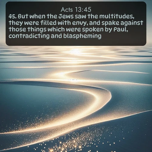 citation biblique : 45. But when the Jews saw the multitudes, they were filled with envy, and spake against those things which were spoken by Paul, contradicting and blaspheming.
 sur fond image nature