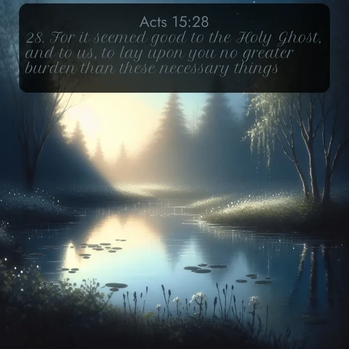 citation biblique : 28. For it seemed good to the Holy Ghost, and to us, to lay upon you no greater burden than these necessary things;
 sur fond image nature