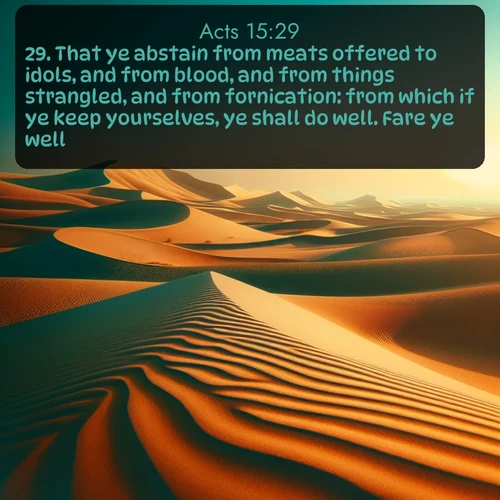 citation biblique : 29. That ye abstain from meats offered to idols, and from blood, and from things strangled, and from fornication: from which if ye keep yourselves, ye shall do well. Fare ye well.
 sur fond image nature