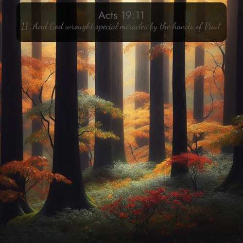 citation biblique : 11. And God wrought special miracles by the hands of Paul:
 sur fond image nature