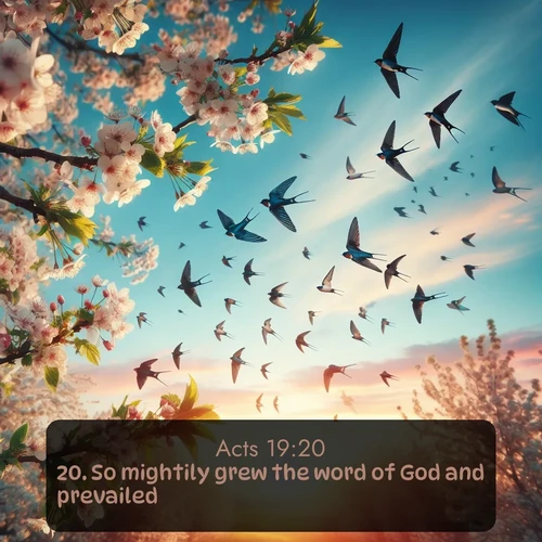 citation biblique : 20. So mightily grew the word of God and prevailed.
 sur fond image nature