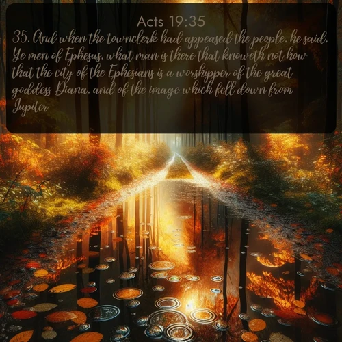 citation biblique : 35. And when the townclerk had appeased the people, he said, Ye men of Ephesus, what man is there that knoweth not how that the city of the Ephesians is a worshipper of the great goddess Diana, and of the image which fell down from Jupiter?
 sur fond image nature