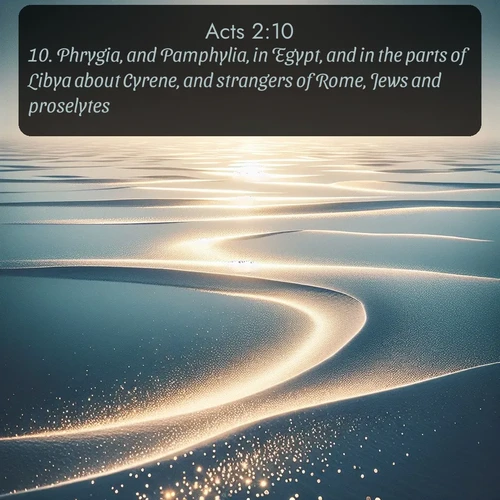 citation biblique : 10. Phrygia, and Pamphylia, in Egypt, and in the parts of Libya about Cyrene, and strangers of Rome, Jews and proselytes,
 sur fond image nature