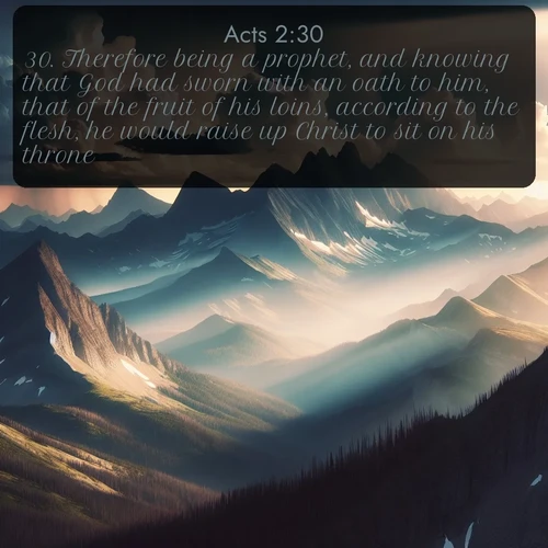 citation biblique : 30. Therefore being a prophet, and knowing that God had sworn with an oath to him, that of the fruit of his loins, according to the flesh, he would raise up Christ to sit on his throne;
 sur fond image nature