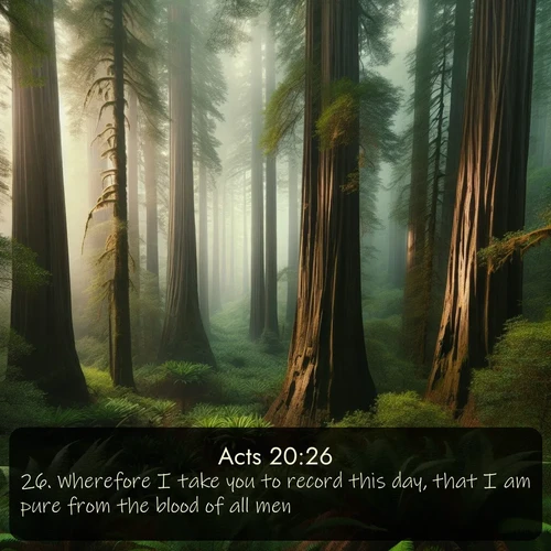 citation biblique : 26. Wherefore I take you to record this day, that I am pure from the blood of all men.
 sur fond image nature