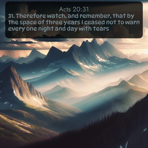 citation biblique : 31. Therefore watch, and remember, that by the space of three years I ceased not to warn every one night and day with tears.
 sur fond image nature