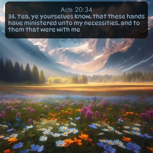 citation biblique : 34. Yea, ye yourselves know, that these hands have ministered unto my necessities, and to them that were with me.
 sur fond image nature